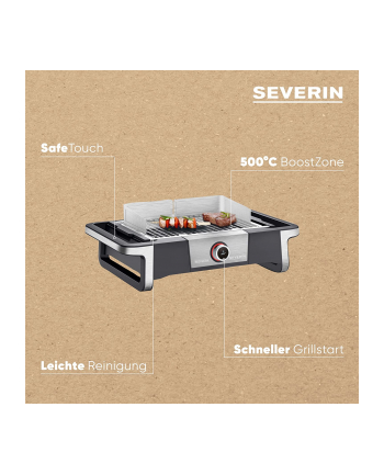 Severin eBBQ electric grill SENOA DigitalBOOST (Kolor: CZARNY / stainless steel, 3,000 watts, with BoostZone)