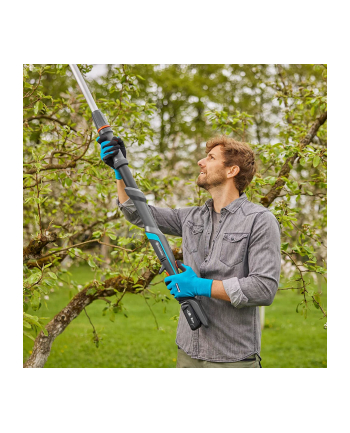 GARD-ENA Cordless Telescopic Pruning Shears HighCut 250/18V P4A solo, 18V (dark grey/turquoise, without battery and charger, POWER FOR ALL ALLIANCE)