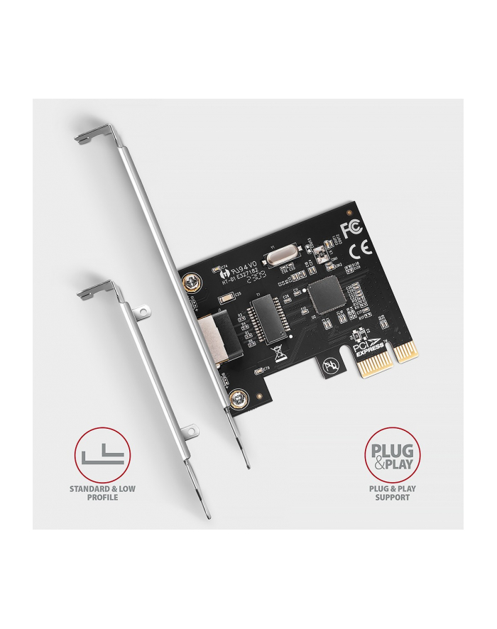 axagon PCEE-GRL Karta sieciowa PCIe 1x Gigabit Ethernet port RJ-45, chipset Realtek 8111L w. SP ' LP główny