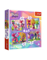 Puzzle 4w1 Przygody kolorowych Trolli Trolls 3 34622 Trefl - nr 1