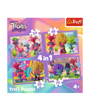 Puzzle 4w1 Przygody kolorowych Trolli Trolls 3 34622 Trefl