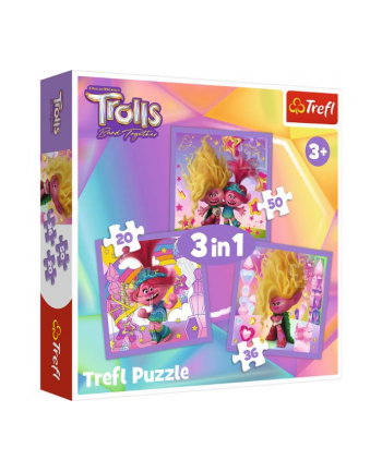 Puzzle 3w1 Poznaj wesołe Trolle Trolls 3 34870 Trefl
