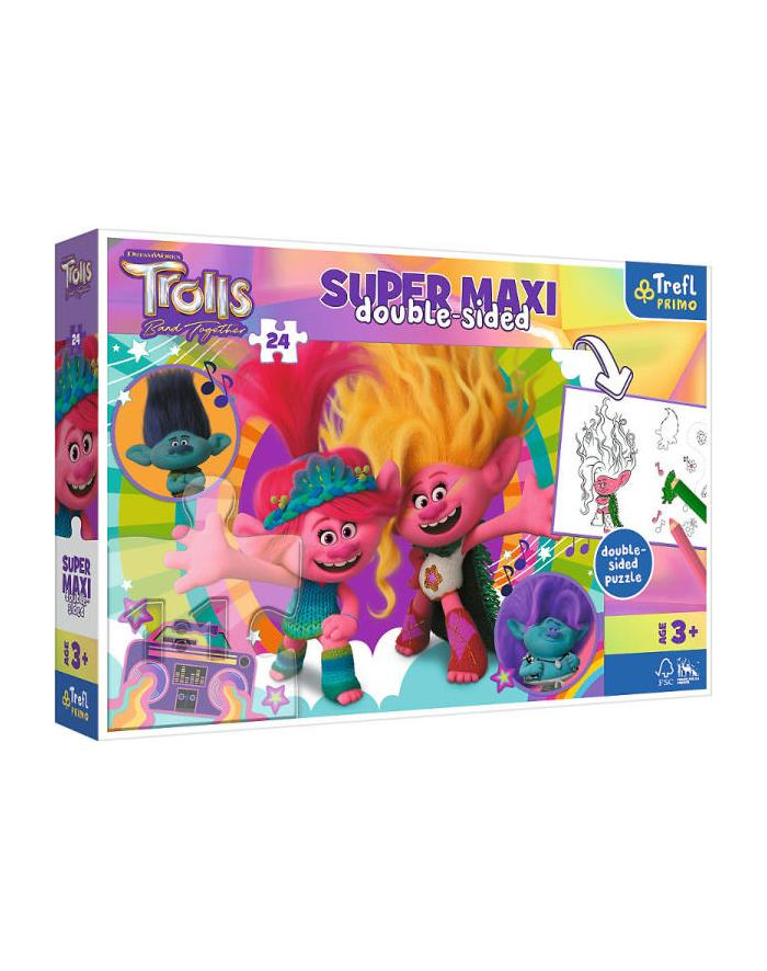 Puzzle dwustronne 24el SUPER MAXI 3w1 Wesoły dzień Trolli Trolls 3 41017 Trefl główny