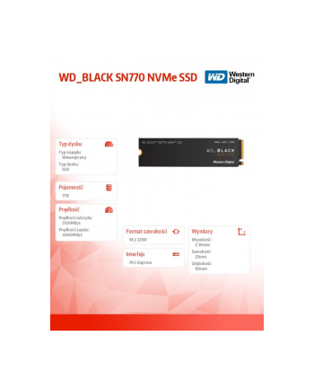 western digital Dysk Black SSD 1TB SN770 NVMe 2280 M2 WDS100T3X0E