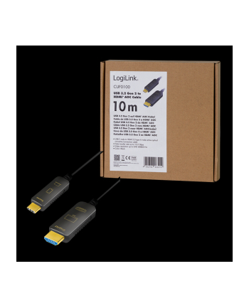 Logilink Cuf0100 - Usb 3.2 Gen 2 Typ-C Do Hdmi Kabel Przyłączeniowy Aoc (Aktywny Optyczny) 4K/60 Hz Czarny 10 M