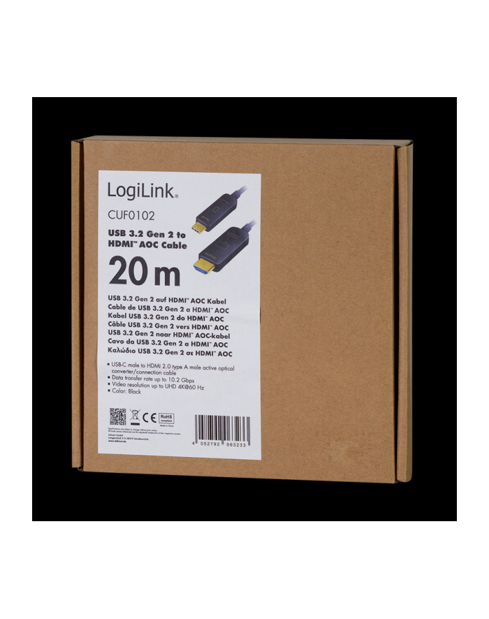 Logilink Cuf0102 - Usb 3.2 Gen 2 Typ-C Do Hdmi Kabel Przyłączeniowy Aoc (Active Optical Cable) 4K/60 Hz Czarny 20 M główny