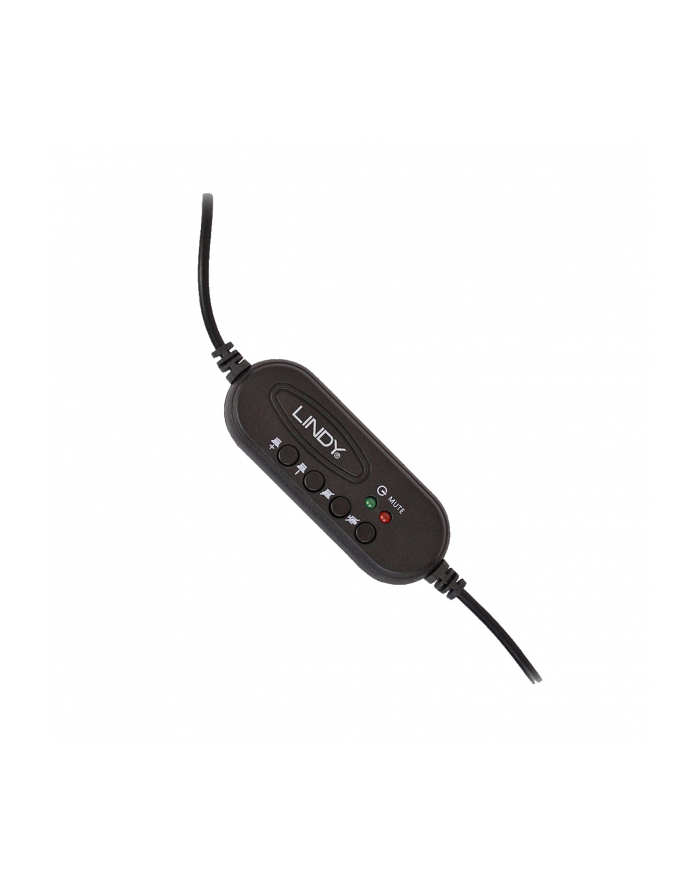 Lindy 42870 słuchawki/zestaw słuchawkowy Przewodowa Opaska na głowę Połączenia/muzyka USB Typu-A Czarny główny