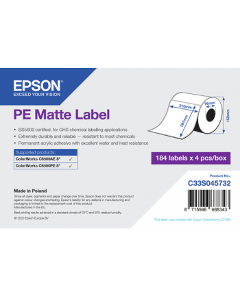Epson Pe Matte Label - Die-Cut Roll: 210Mm X 297Mm, 184 Labels (C33S045732)