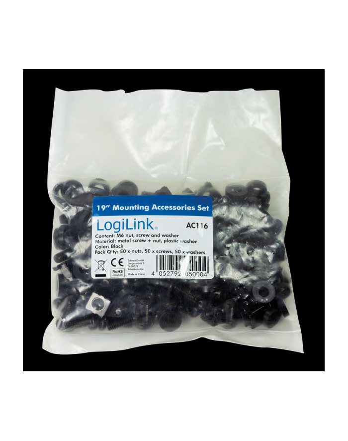 Logilink Cage Nuts Mounting Kit M6 Metal Black 50Pcs (AC116) główny