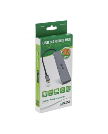 Inline HUB USB 3.2 Gen.2 Hub, Type-C to 4 Port (1 power through up 100W), OTG, aluminum housing, szary (35392B)
