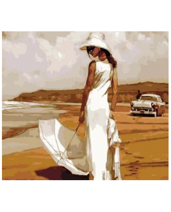 norimpex Malowanie po numerach 40x50cm Kobieta z parasolem na piaskowej plaży 1008936