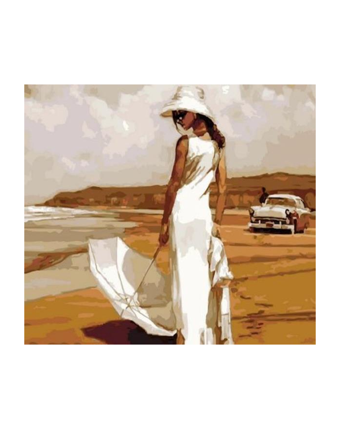 norimpex Malowanie po numerach 40x50cm Kobieta z parasolem na piaskowej plaży 1008936 główny