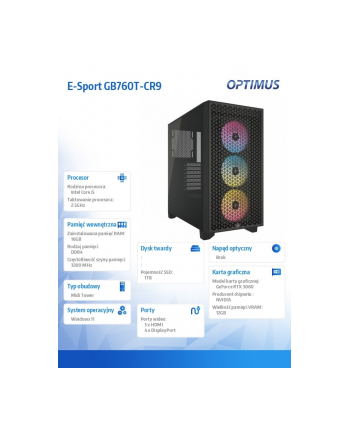 optimus Komputer E-Sport GB760T-CR9 i5-13400F/16GB/1TB/RTX 3060 OC 12GB/W11