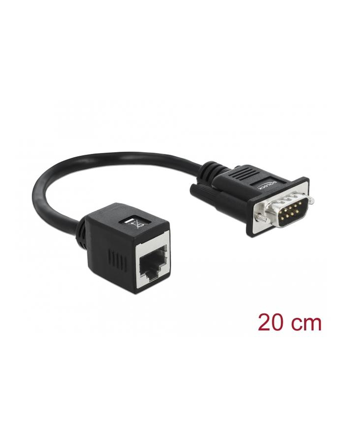 Kabel adapter Delock DB-9(COM)(M)->RJ45(F) na kablu 0,2m Czarny główny