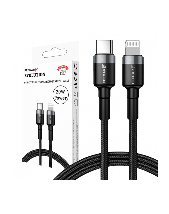 Kabel USB 3.0 Feegar Evolution FEE-01904 USB-C – Lightning nylonowy 20W 1m czarno-szary główny