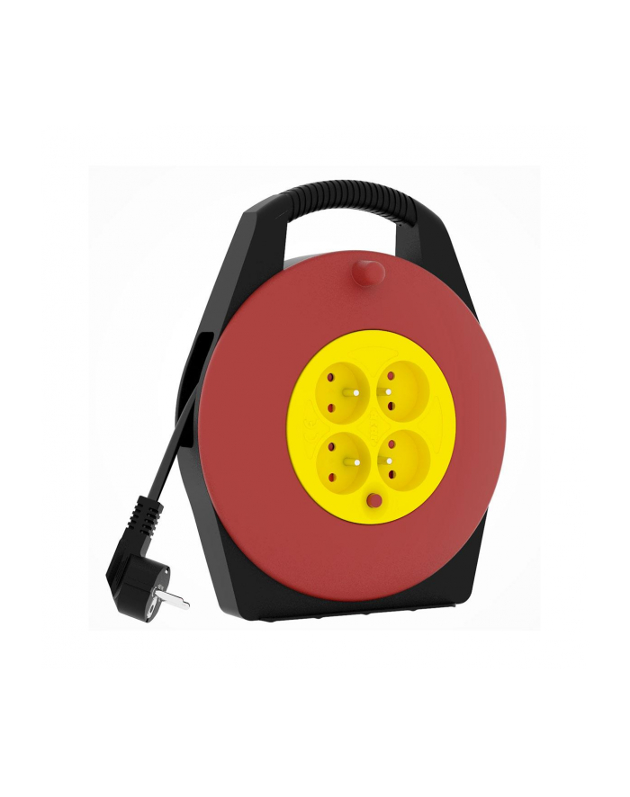 Przedłużacz zwijany kompaktowy KERG-PZ-4Z/KTS 4 gniazda czarno-czerwono-żółty 10m 10A H05VV-F 3x1,0mm2 główny