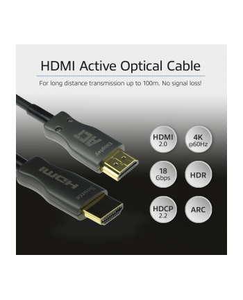 Act Kabel Hdmi Z Włókna Szklanego 10 M, 4 K @ 60 Hz, Kabel Hdmi 2.0 High Speed Z Ethernet 18 Gbps, Obsługuje Arc, Hdr, Hdcp 2.2,