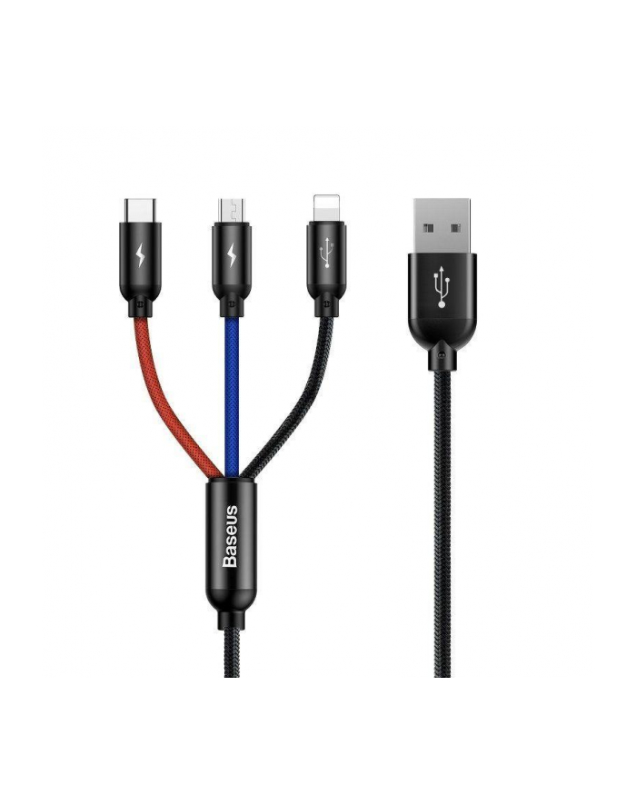Kabel przewód USB 3w1 - USB-C, Lightning, micro USB 120cm Baseus CAMLT-BSY01 do 3.5A główny