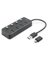 Hub USB 3.0/Koncentrator DIGITUS 4-portowy USB A + adapter USB-C 5Gbps z wyłącznikami aluminiowy pasywny - nr 1
