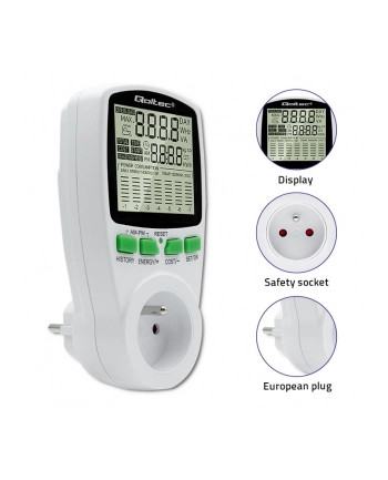 qoltec Watomierz Licznik zużycia energii PM0627 z historią pomiaru |     3680W | 16A | LCD