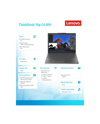 lenovo Notebook ThinkBook 16p G4 21J8001UPB W11Pro i7-13700H/16GB/512GB/RTX4060 8GB/16.0 WQXGA/1YR Premier Support + 3YRS Onsite