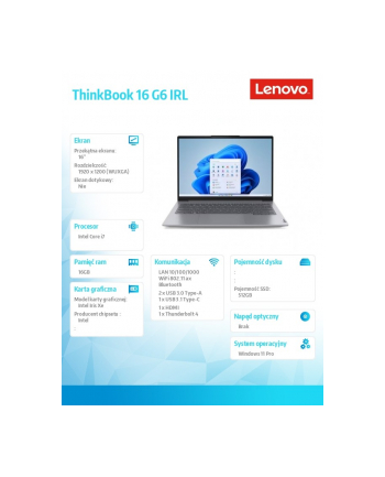 lenovo Laptop ThinkBook 16 G6 21KH0077PB W11Pro i7-13700H/16GB/512GB/INT/16.0 WUXGA/Arctic Grey/3YRS OS + CO2 Offset