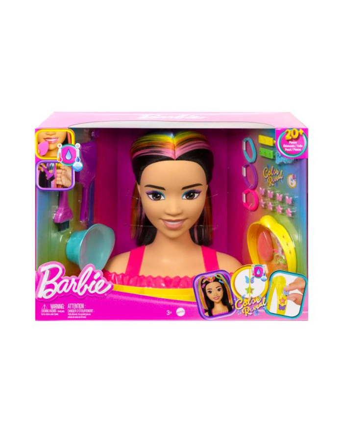 Barbie Głowa do stylizacji Neonowa tęcza Czarne włosy HMD81 MATTEL główny