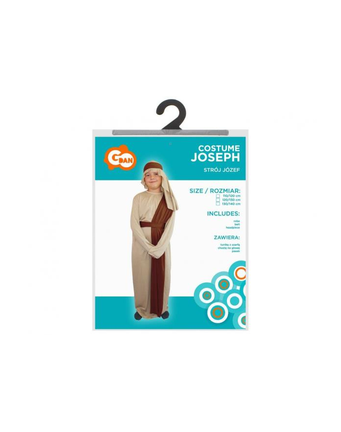 godan Zestaw Józej, tunika z szarfą ciemny brąz, chusta na głowę, pasek, rozmiar 110/120cm główny