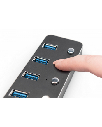 digitus Hub USB 3.0/Koncentrator 7-portowy USB A + adapter USB-C 5Gbps z wyłącznikami, aluminiowy, aktywny