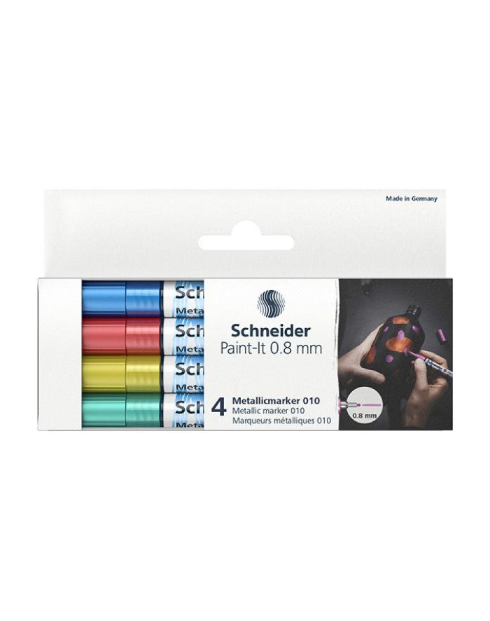 pbs connect Marker akrylowy SCHNEID-ER Paint-It Metallic, 0,8 mm, etui 4 kolory, niebieski, czerowny, żółty, zielony główny