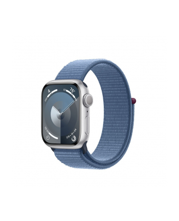 apple Watch Series 9 GPS, 41mm Koperta z aluminium w kolorze srebrnym z opaską sportową w kolorze zimowego błękitu