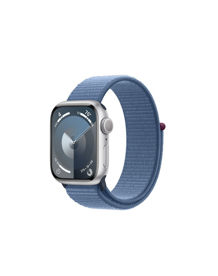 apple Watch Series 9 GPS, 41mm Koperta z aluminium w kolorze srebrnym z opaską sportową w kolorze zimowego błękitu główny