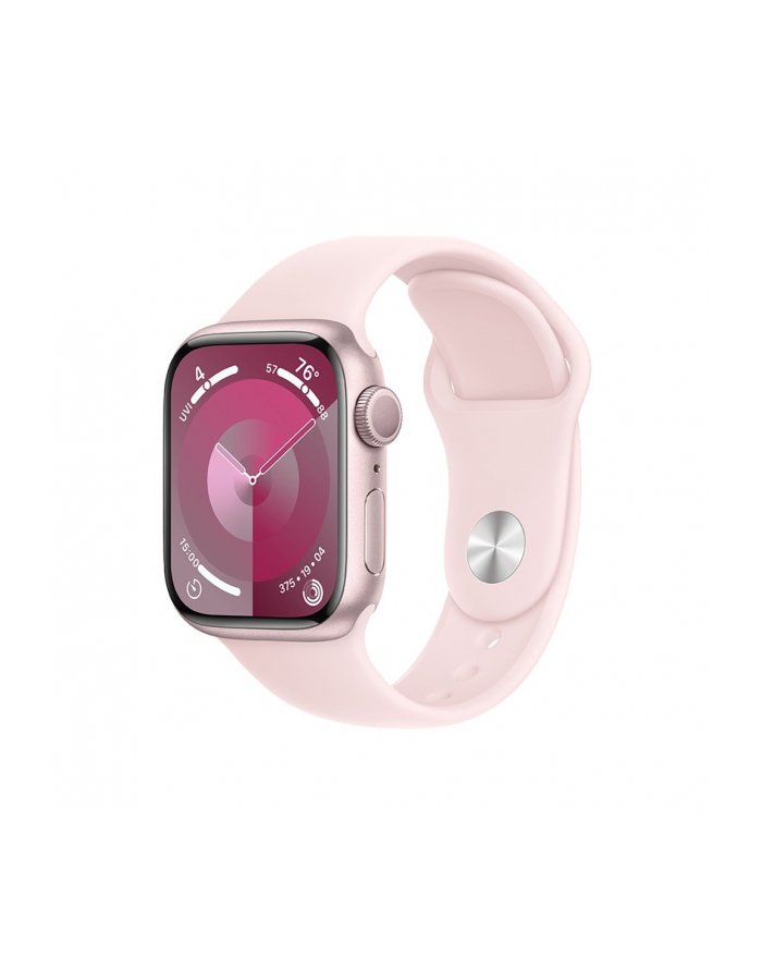 apple Watch Series 9 GPS, 45mm Koperta z aluminium w kolorze różowym z paskiem sportowy w kolorze jasnoróżowym - M/L główny