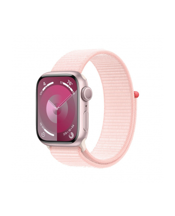 apple Watch Series 9 GPS, 45mm Koperta z aluminium w kolorze różowym z opaską sportową w kolorze jasnoróżowym