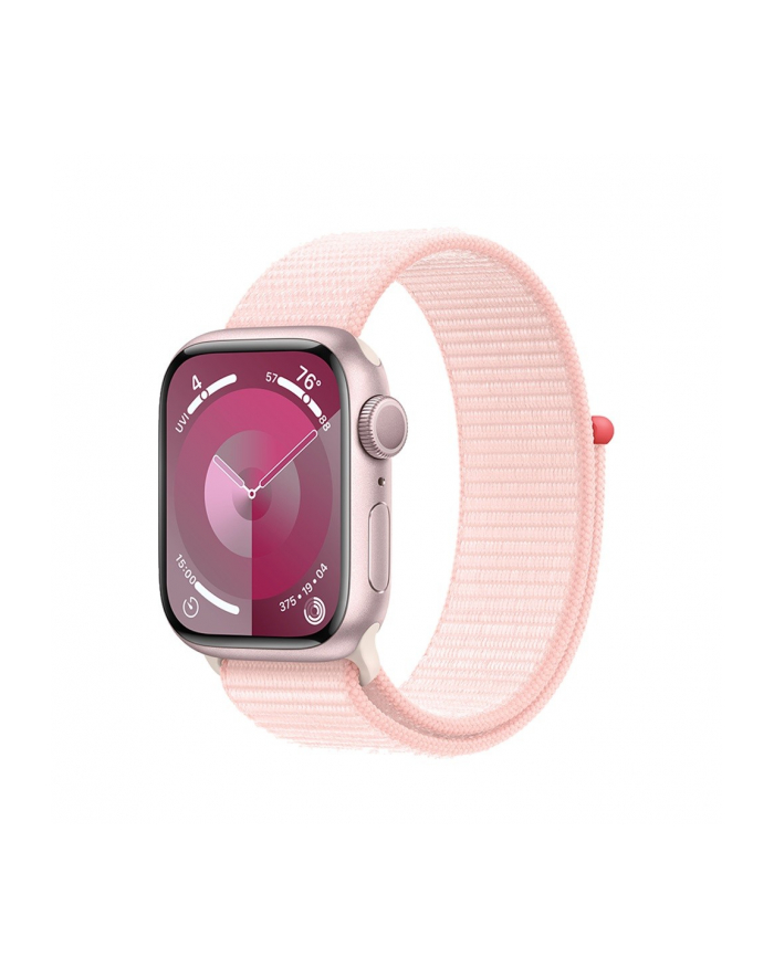 apple Watch Series 9 GPS, 45mm Koperta z aluminium w kolorze różowym z opaską sportową w kolorze jasnoróżowym główny