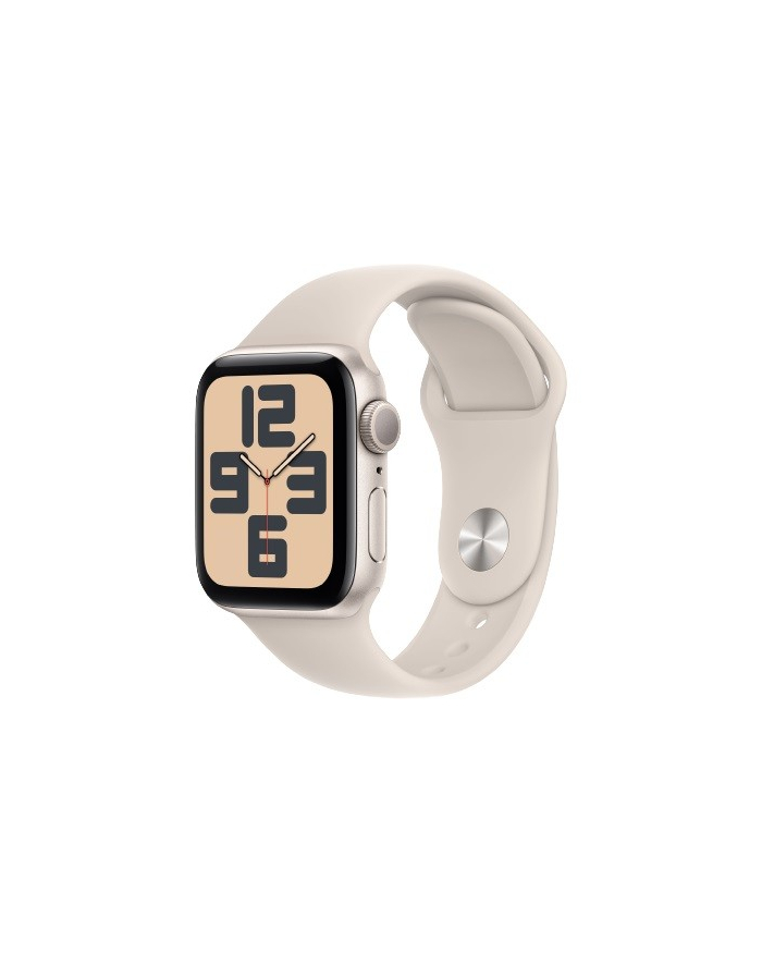 apple Watch SE GPS, 40mm Koperta z aluminium w kolorze księżycowej poświaty z paskiem sportowym w kolorze księżycowej poświaty - S/M główny