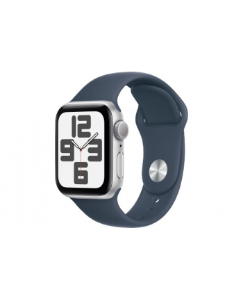 apple Watch SE GPS, 40mm Koperta z aluminium w kolorze srebrnym z paskiem sportowym w kolorze sztormowego błękitu - S/M