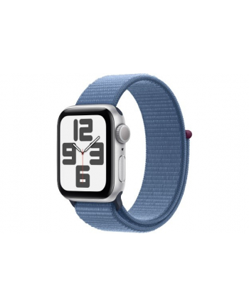 apple Watch SE GPS, 40mm Koperta z aluminium w kolorze srebrnym z opaską sportową w kolorze zimowego błękitu