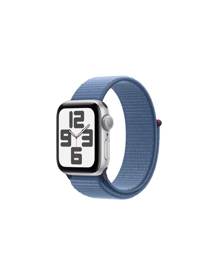 apple Watch SE GPS, 40mm Koperta z aluminium w kolorze srebrnym z opaską sportową w kolorze zimowego błękitu główny