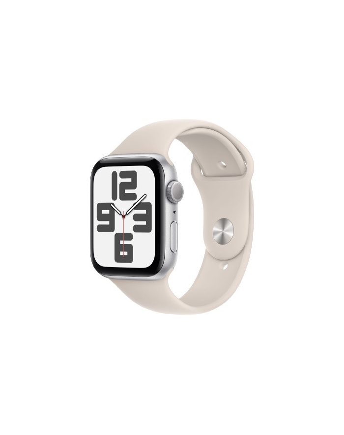 apple Watch SE GPS, 44mm Koperta z aluminium w kolorze księżycowej poświaty z paskiem sportowym w kolorze księżycowej poświaty - S/M główny
