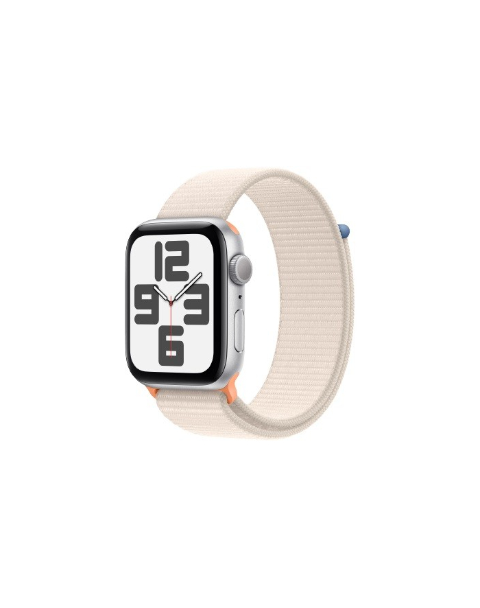 apple Watch SE GPS, 44mm Koperta z aluminium w kolorze księżycowej poświaty z opaską sportową w kolorze księżycowej poświaty główny