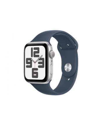 apple Watch SE GPS, 44mm Koperta z aluminium w kolorze srebrnym z paskiem sportowym w kolorze sztormowego błękitu - S/M