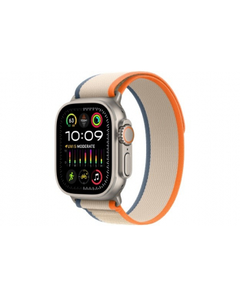 apple Watch Ultra 2 GPS + Cellular, 49mm Koperta z tytanu z opaską Trail w kolorze pomarańczowym/beżowym - S/M