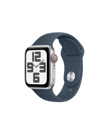 apple Watch SE GPS + Cellular, 40mm Koperta z aluminium w kolorze srebrnym z paskiem sportowym w kolorze sztormowego błękitu - M/L