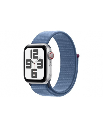 apple Watch SE GPS + Cellular, 40mm Koperta z aluminium w kolorze srebrnym z opaską sportową w kolorze zimowego błękitu
