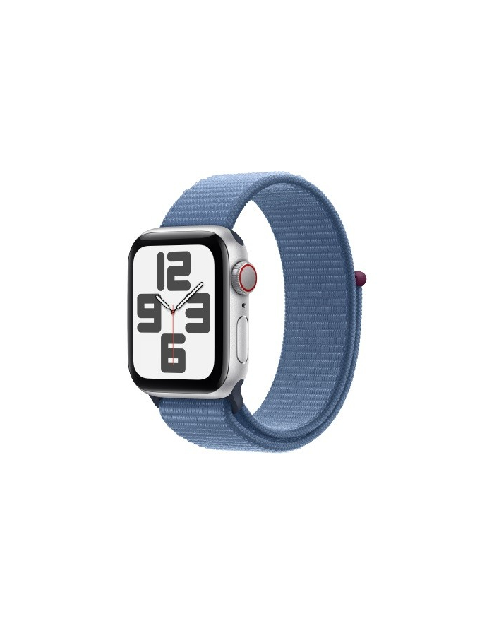 apple Watch SE GPS + Cellular, 40mm Koperta z aluminium w kolorze srebrnym z opaską sportową w kolorze zimowego błękitu główny