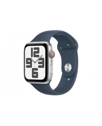 apple Watch SE GPS + Cellular, 44mm Koperta z aluminium w kolorze srebrnym z paskiem sportowym w kolorze sztormowego błękitu - S/M