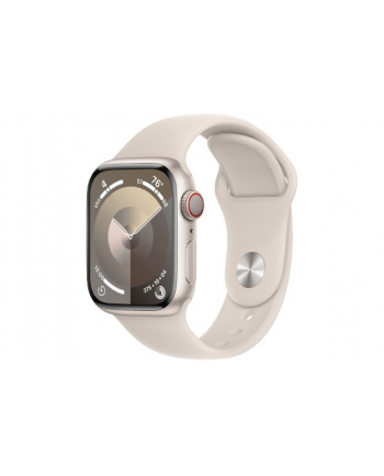apple Watch Series 9 GPS + Cellular, 41mm Koperta z aluminium w kolorze księżycowej poświaty z paskiem sportowym w kolorze księżycowej poświaty - S/M