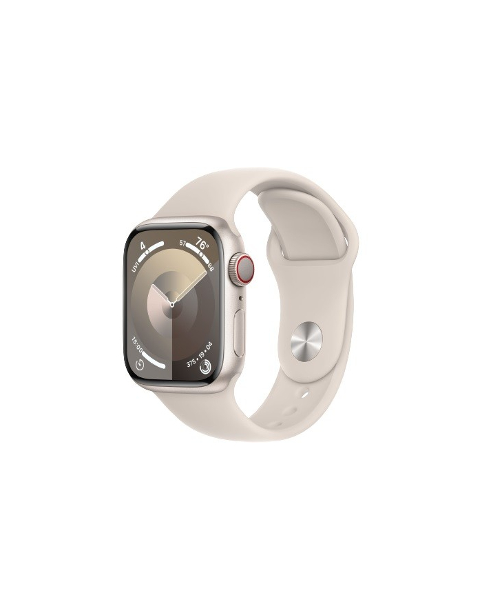 apple Watch Series 9 GPS + Cellular, 41mm Koperta z aluminium w kolorze księżycowej poświaty z paskiem sportowym w kolorze księżycowej poświaty - S/M główny