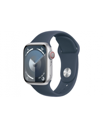 apple Watch Series 9 GPS + Cellular, 41mm Koperta z aluminium w kolorze srebrnym z paskiem sportowy w kolorze sztormowego błękitu - M/L